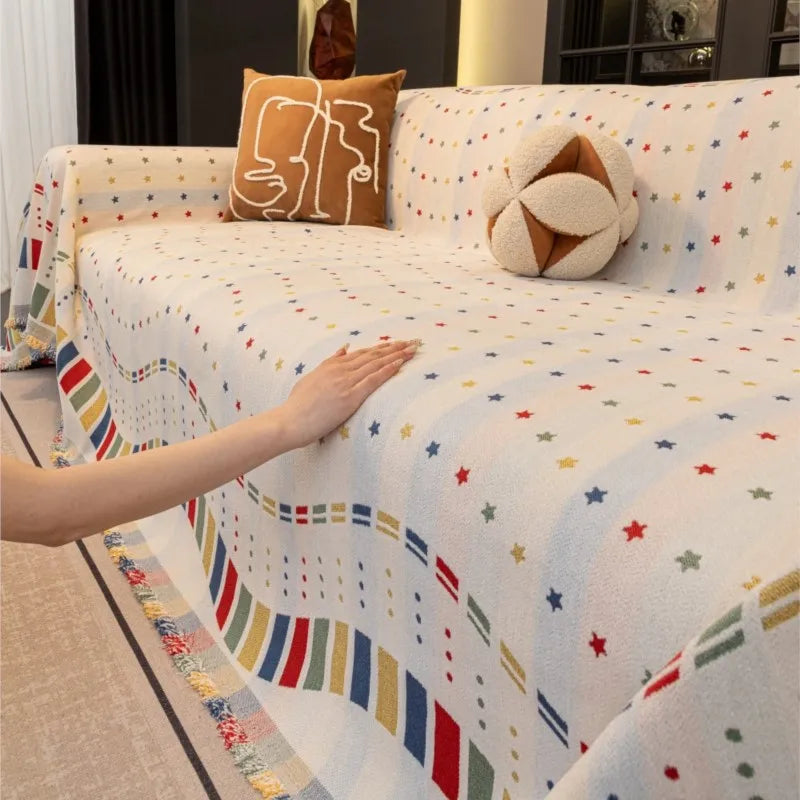 2025 Vintage Luxury Star Chenille Sofa Cover Full Coverage Non-Slip Couch Slipcover All-Season Universal Fit for Leather Sofas